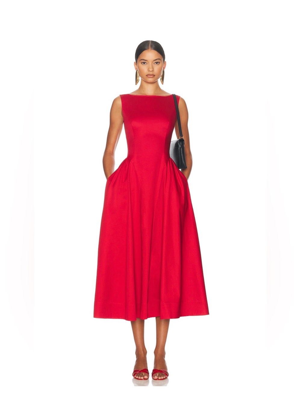 HELSA Stretch Cotton Sateen Midi Dress, New